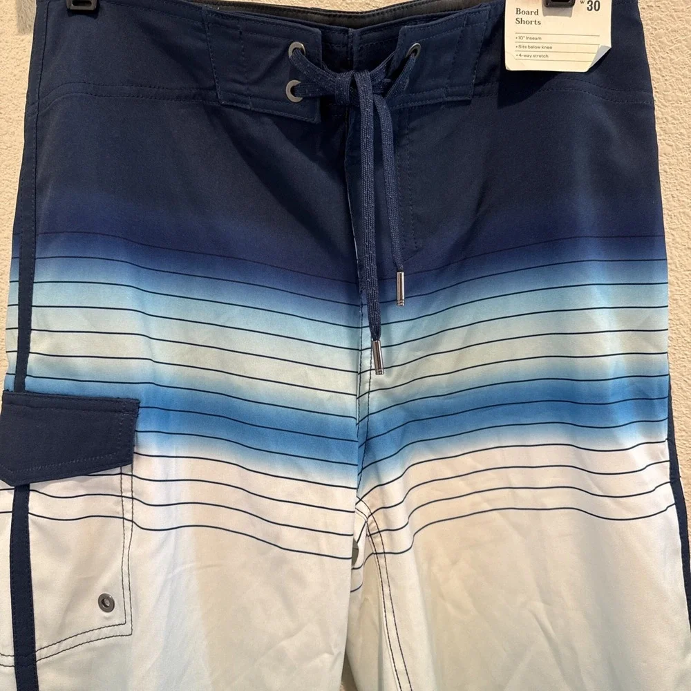 Goodfellow & Co Mens Multicolor Striped Drawstring Swim‎ Board Shorts Sz 30 NWT